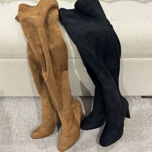 Stylish Women's Over-the-Knee Boots - Black and Tan